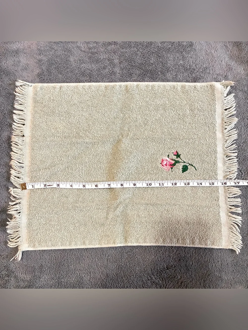 Vintage Towel Set Lot of 3 Embroidered Pink Rose Sage Green Hand Towels